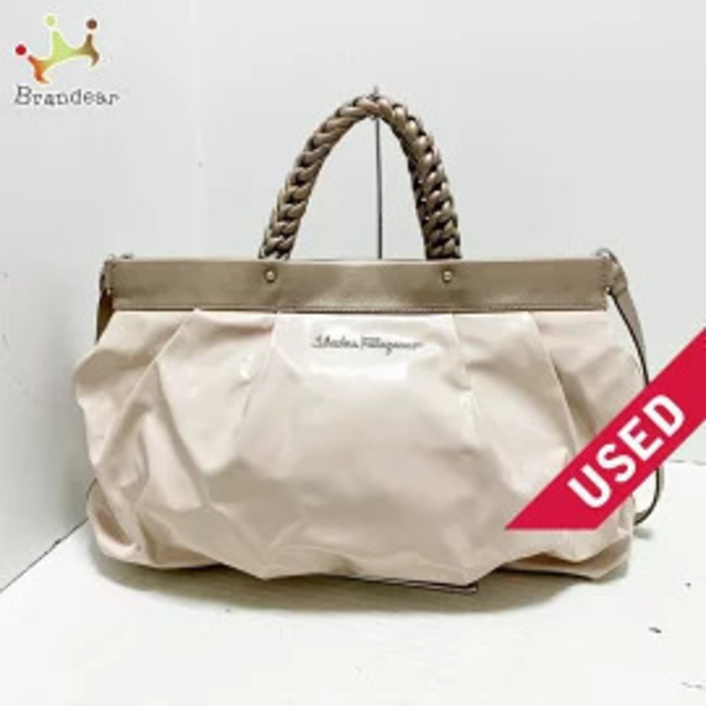 Salvatore Ferragamo handbag dark brown x Beige Cream leather